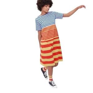 Marni for Uniqlo Striped Short Sleeve Dress | Red Blue White | SZ S